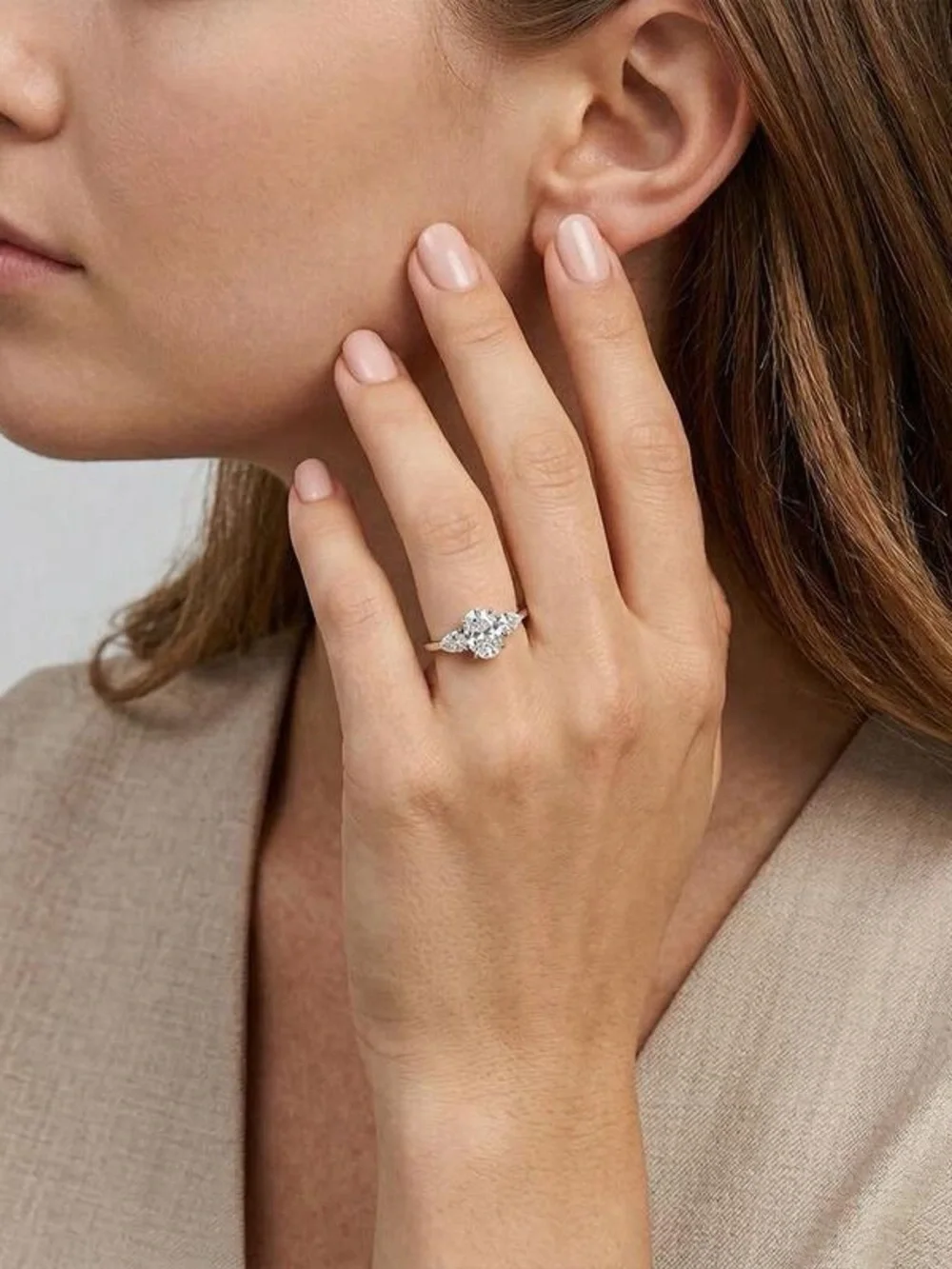 “The Flourishing” Oval Cut 3-Stone Ring, 10K White Gold, NWT| Size 5.5
